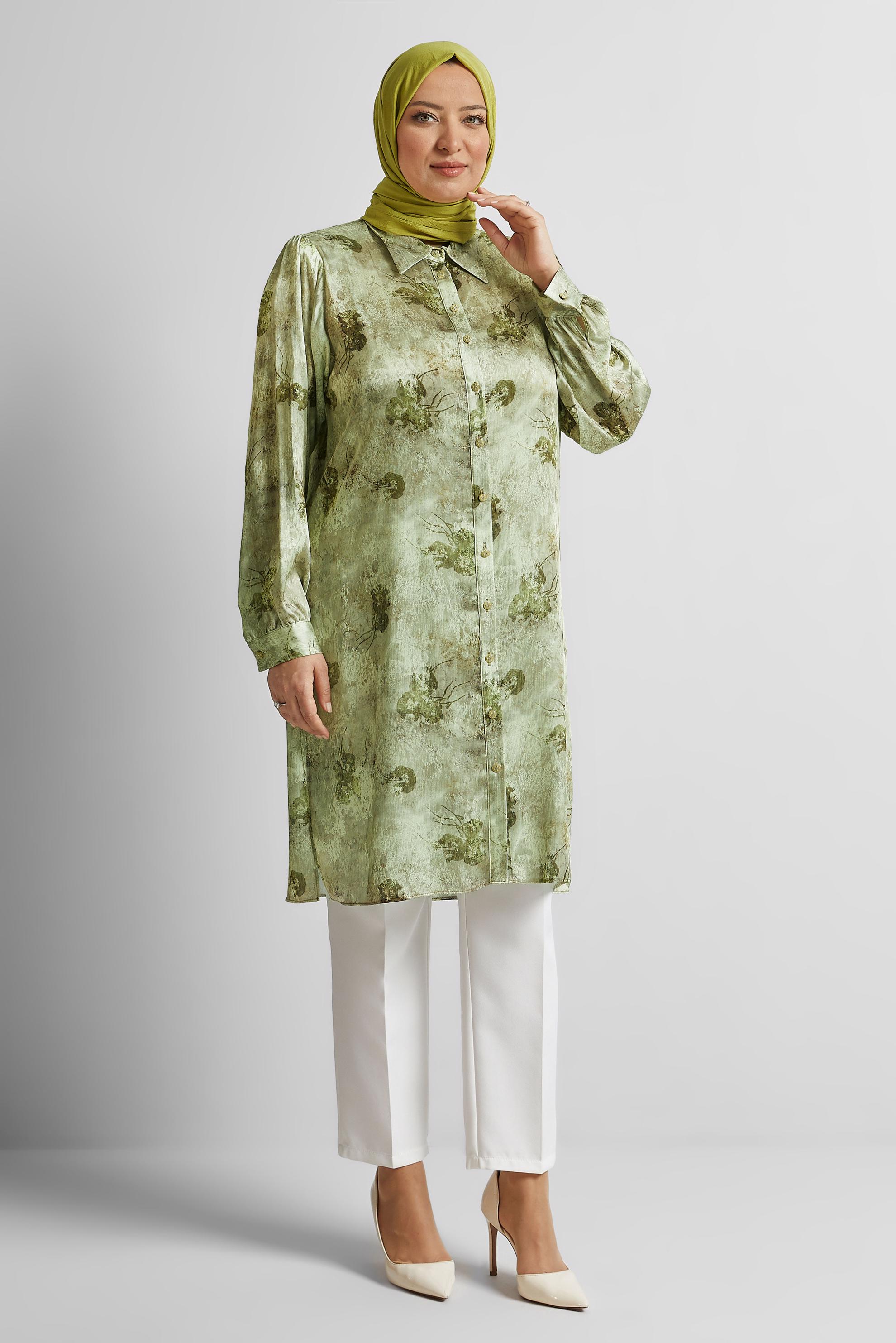 Tesettür giyim YEŞİL BÜYÜK BEDEN SATEN TUNİK 20738