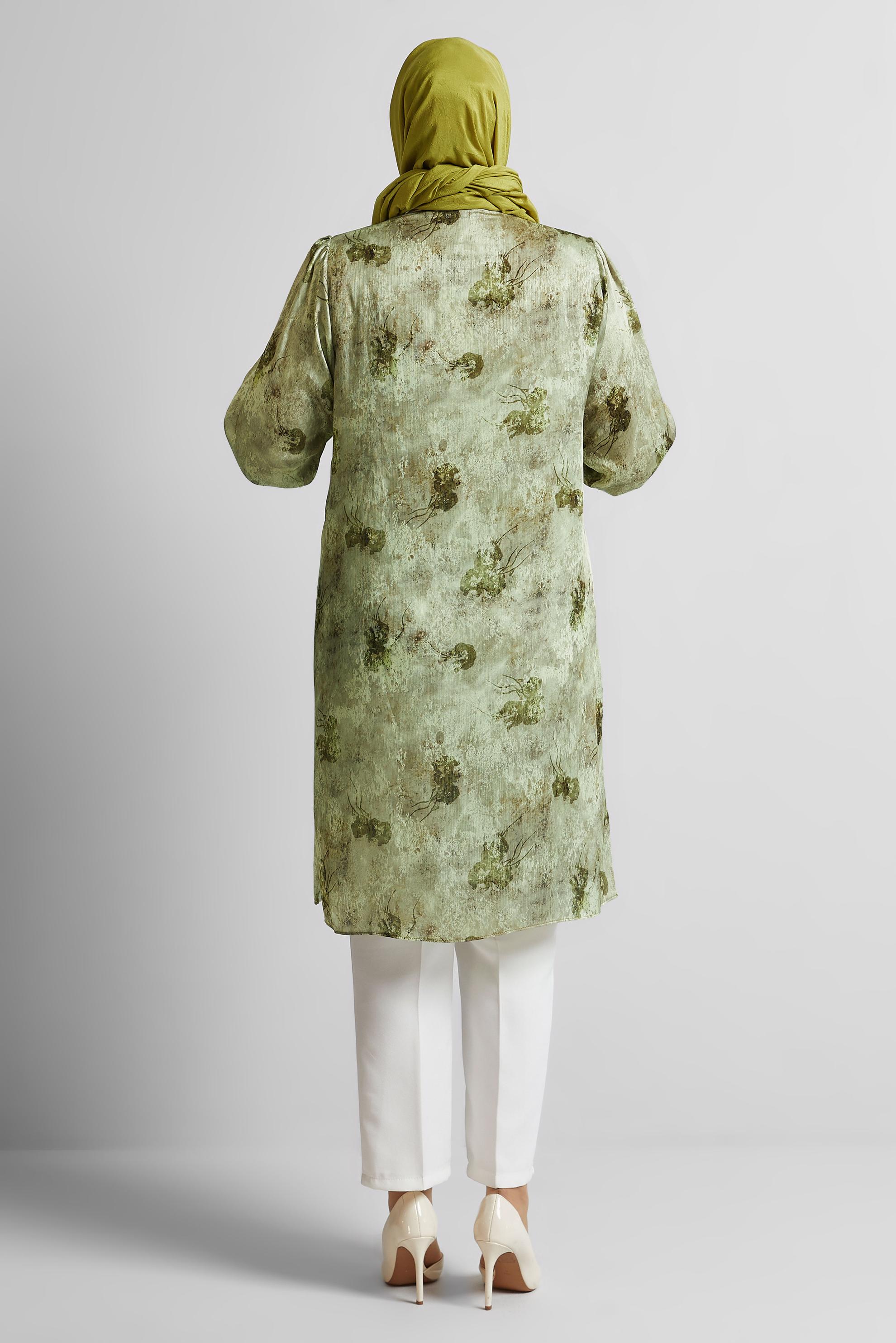 Tesettür giyim YEŞİL BÜYÜK BEDEN SATEN TUNİK 20738