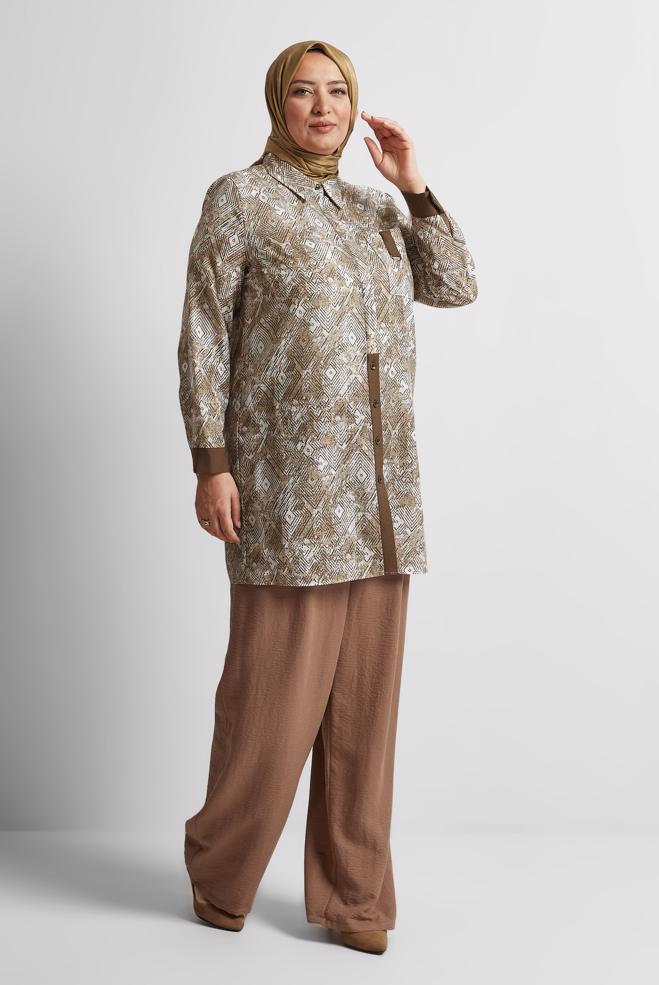 Vêtements hijab BRUN TUNIQUE À MOTIFS 20739 - ALVİNA