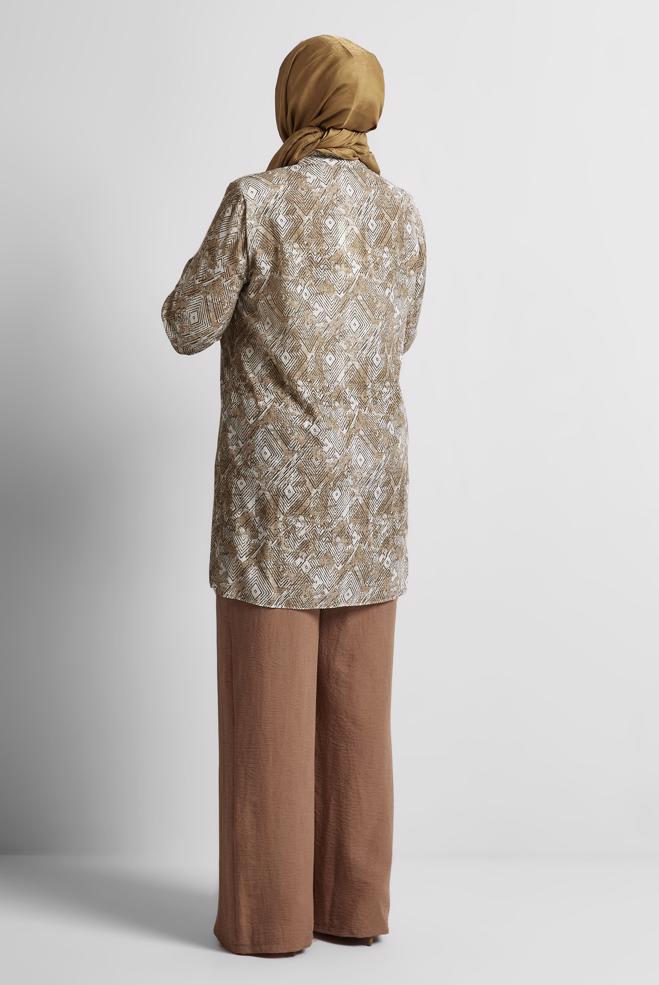 Vêtements hijab BRUN TUNIQUE À MOTIFS 20739 - ALVİNA