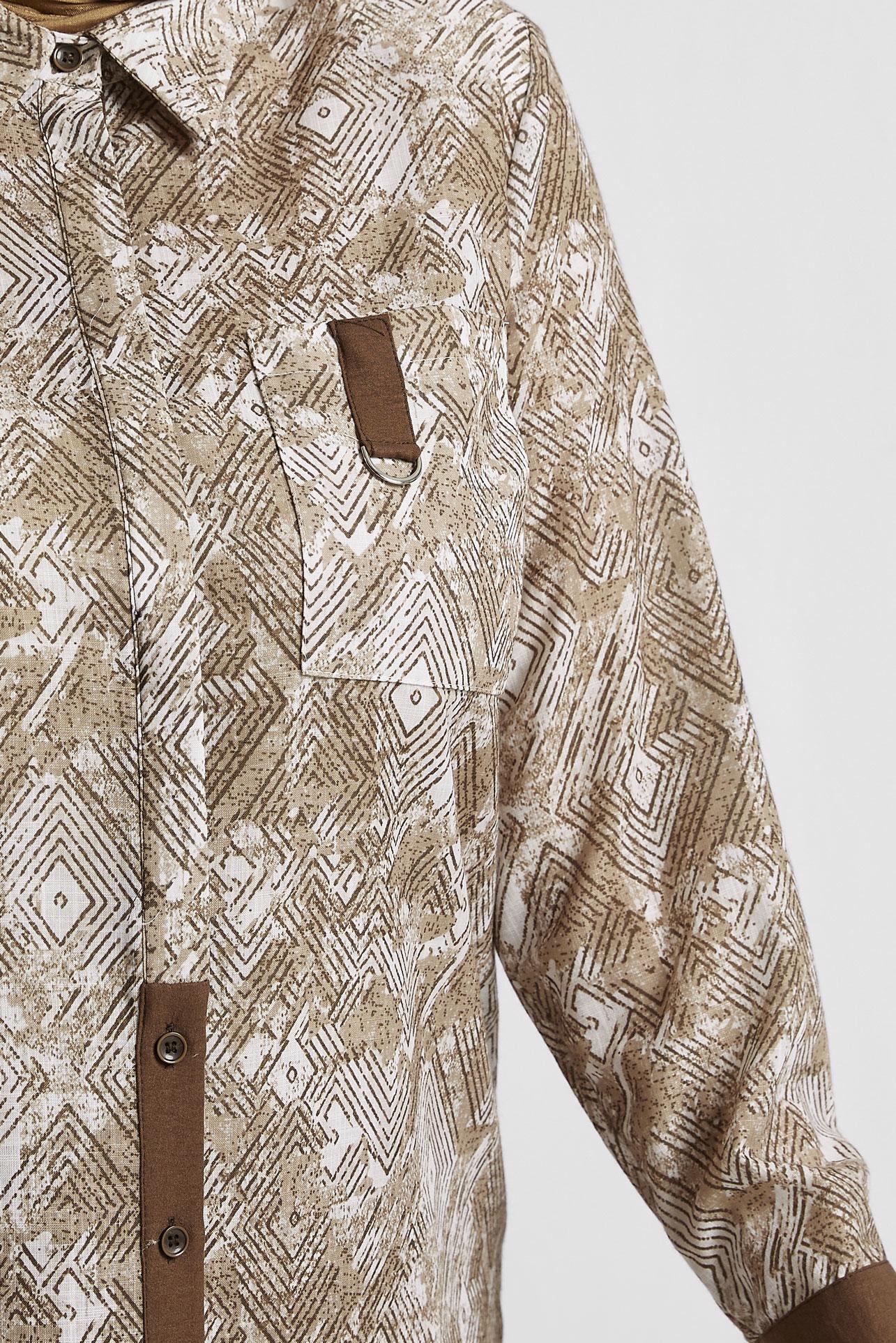 Tesettür giyim KAHVE DESENLİ BÜYÜK BEDEN TUNİK 20739