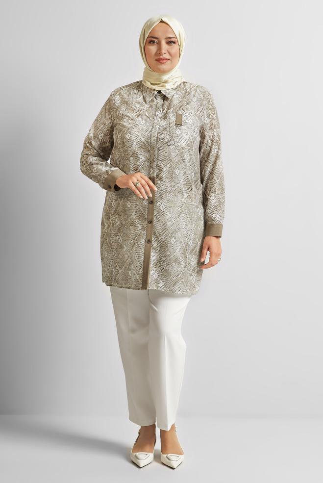 Vêtements hijab VISON TUNIQUE À MOTIFS 20739 - ALVİNA