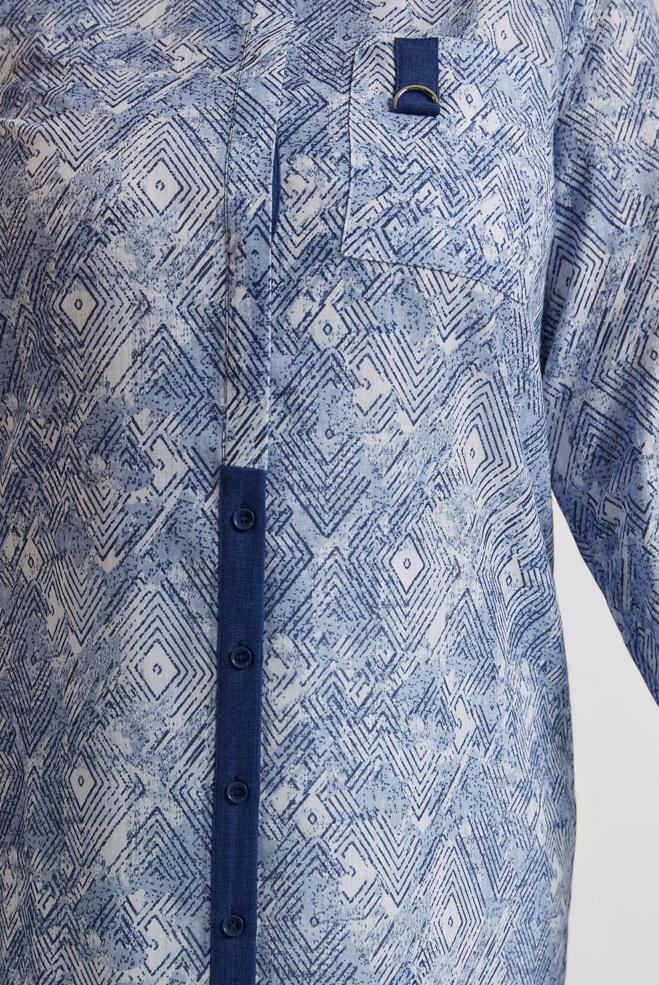 Vêtements hijab BLEU MARINE TUNIQUE À MOTIFS 20739 - ALVİNA