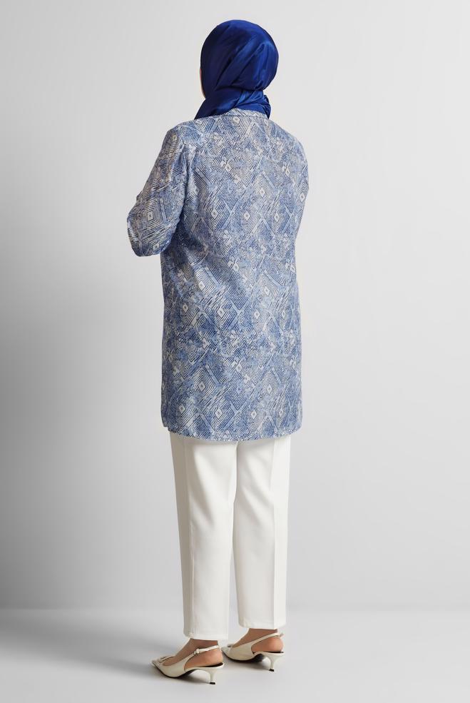 Vêtements hijab BLEU MARINE TUNIQUE À MOTIFS 20739 - ALVİNA