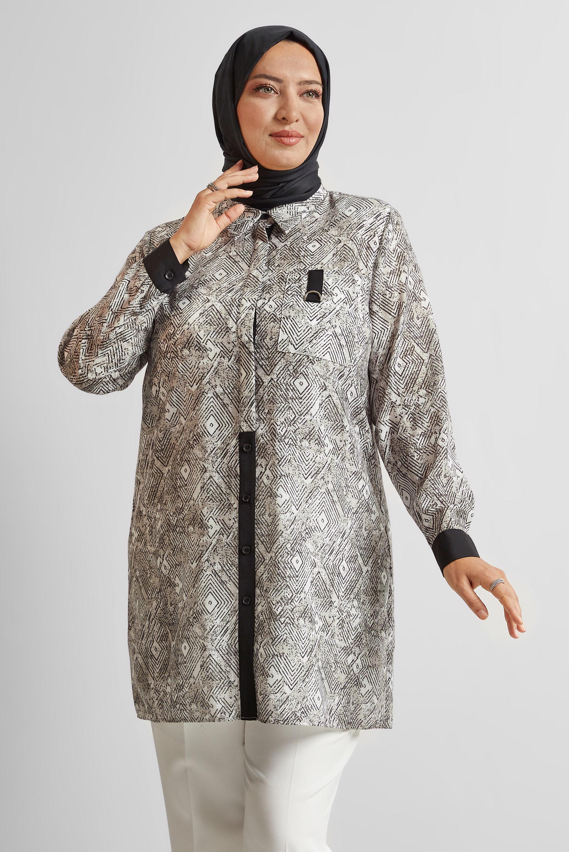 Tesettür giyim SİYAH DESENLİ BÜYÜK BEDEN TUNİK 20739