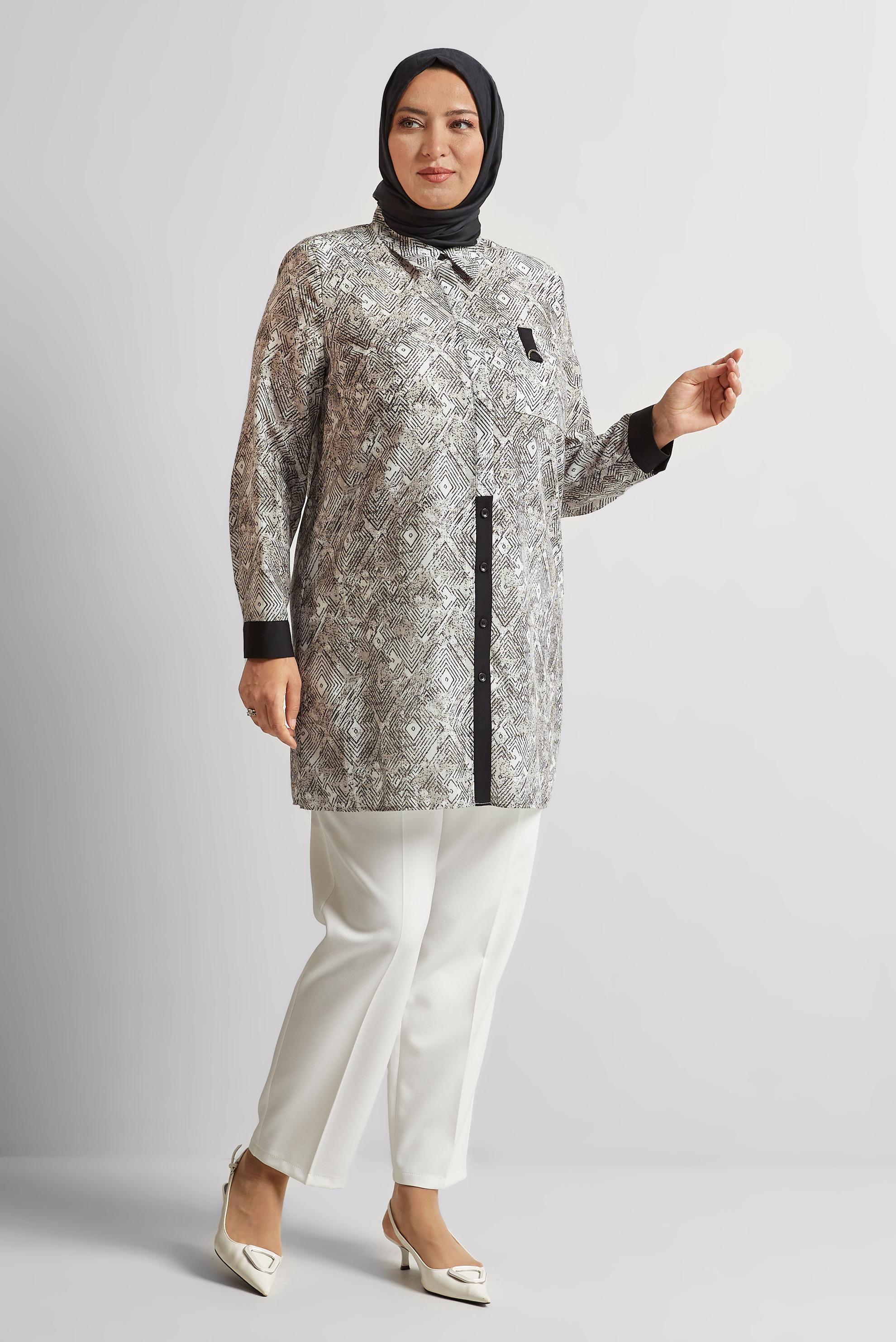 Tesettür giyim SİYAH DESENLİ BÜYÜK BEDEN TUNİK 20739