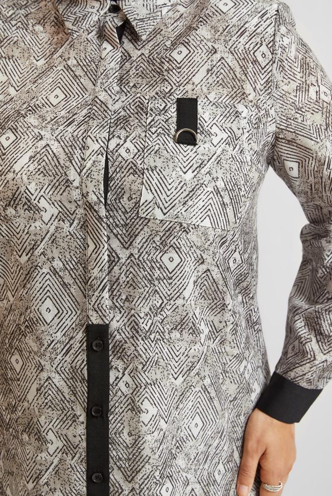 Vêtements hijab NOIR TUNIQUE À MOTIFS 20739 - ALVİNA