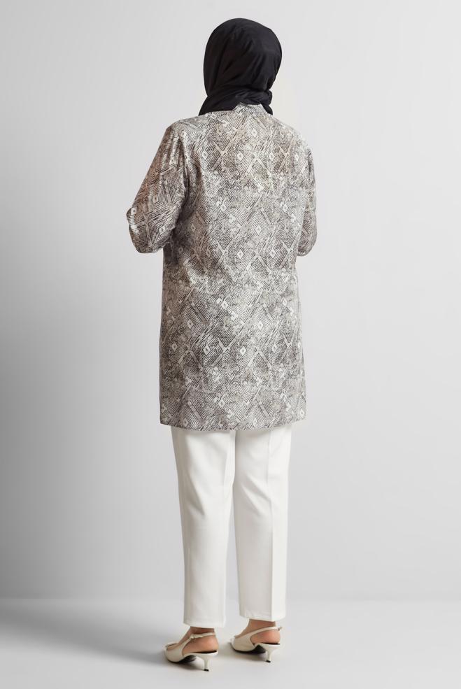 Vêtements hijab NOIR TUNIQUE À MOTIFS 20739 - ALVİNA