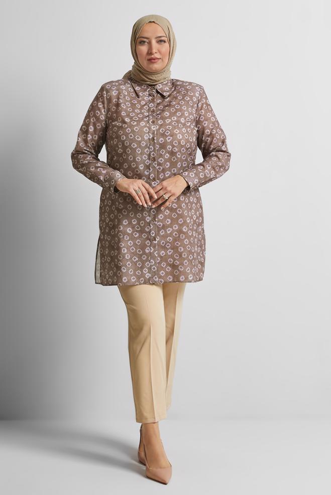 Vêtements hijab VISON TUNIQUE CHEMISE À MOTIFS 20740 - ALVİNA
