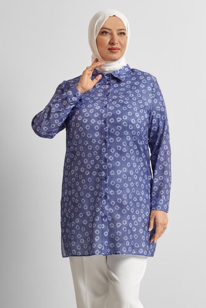 Vêtements hijab BLEU MARINE TUNIQUE CHEMISE À MOTIFS 20740 - ALVİNA