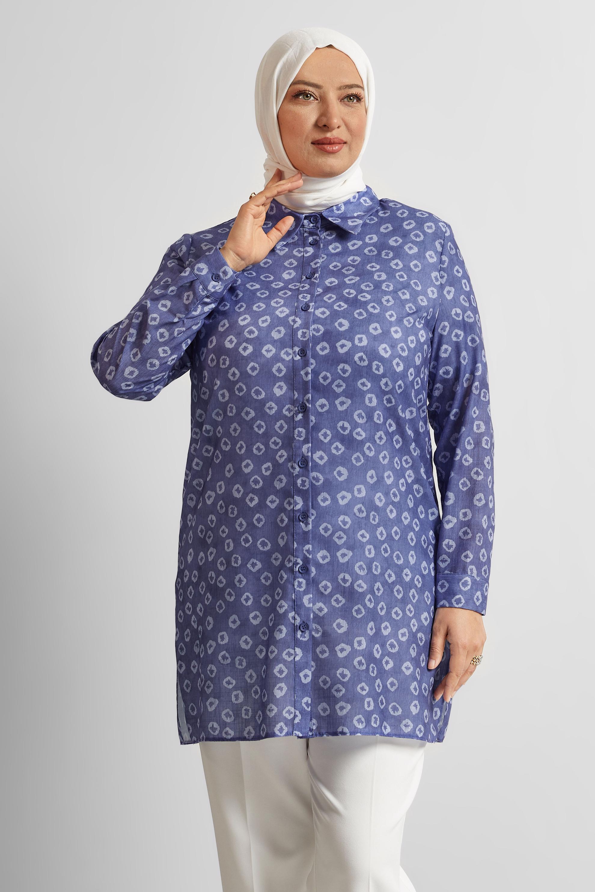 Tesettür giyim LACİVERT DESENLİ BÜYÜK BEDEN TUNİK 20740