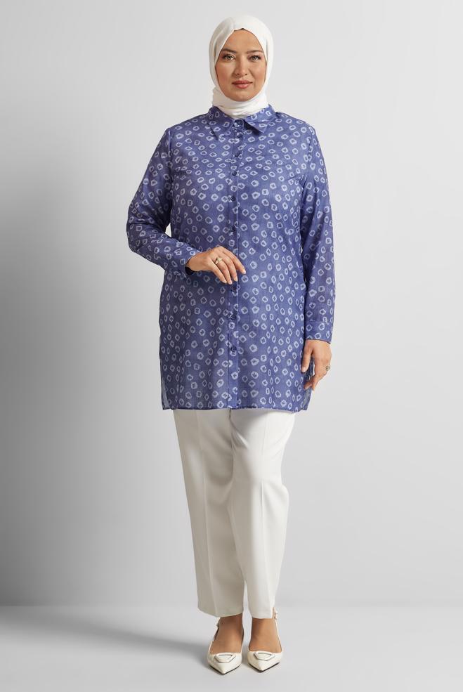 Vêtements hijab BLEU MARINE TUNIQUE CHEMISE À MOTIFS 20740 - ALVİNA