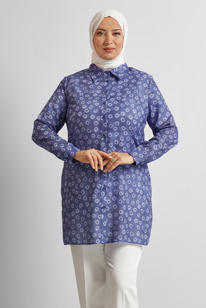 Vêtements hijab BLEU MARINE TUNIQUE CHEMISE À MOTIFS 20740 - ALVİNA