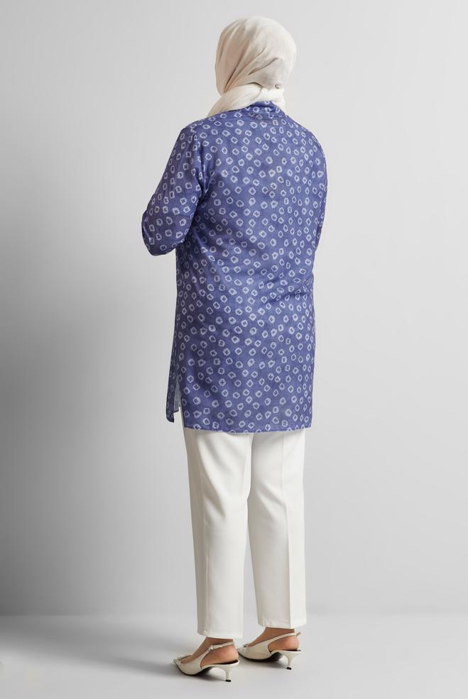 Vêtements hijab BLEU MARINE TUNIQUE CHEMISE À MOTIFS 20740 - ALVİNA