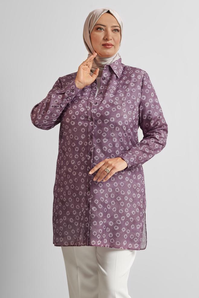 Vêtements hijab POURPRE TUNIQUE CHEMISE À MOTIFS 20740 - ALVİNA