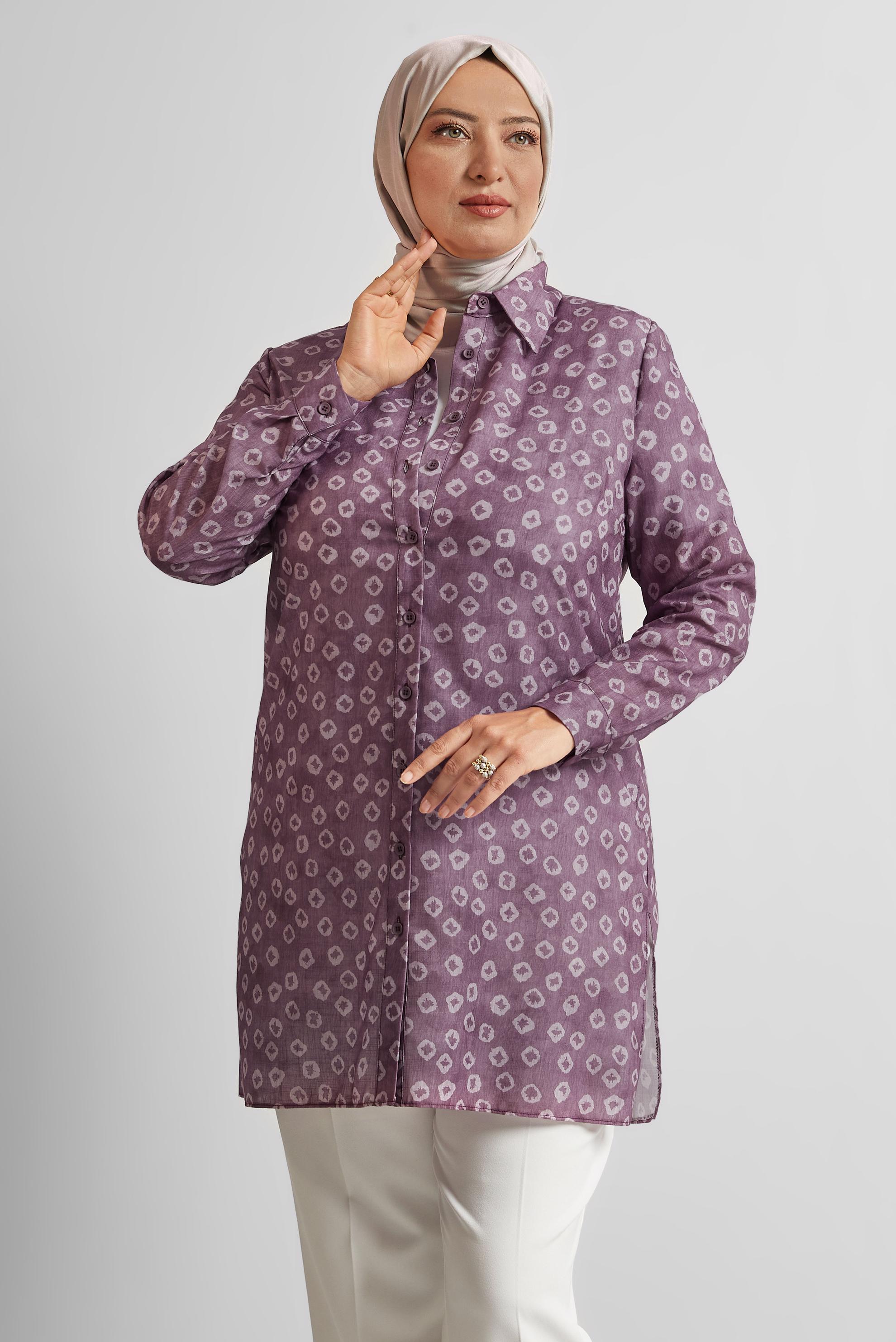 Tesettür giyim MOR DESENLİ BÜYÜK BEDEN TUNİK 20740