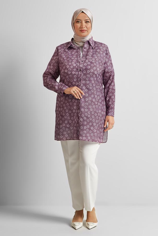 Vêtements hijab POURPRE TUNIQUE CHEMISE À MOTIFS 20740 - ALVİNA