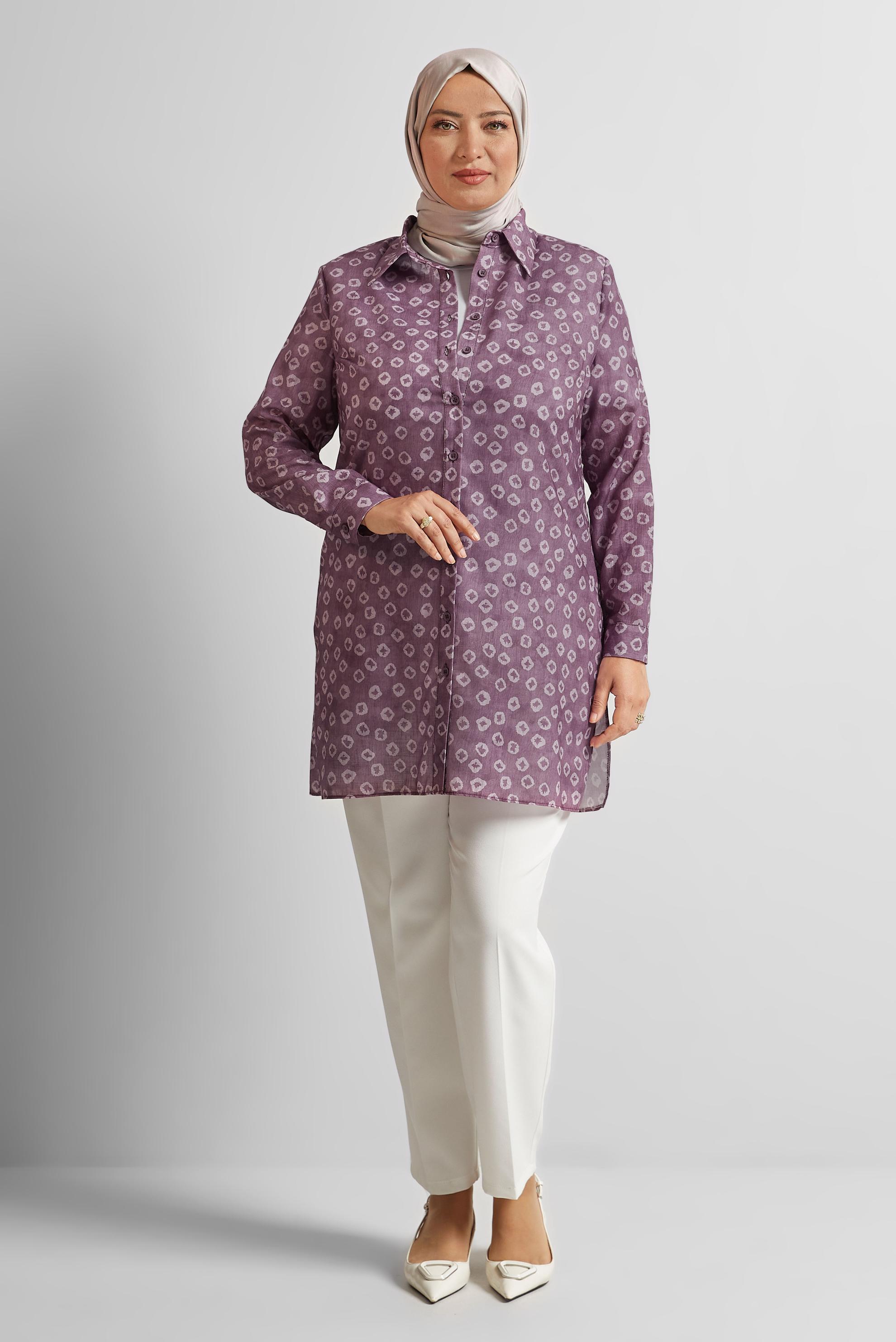 Tesettür giyim MOR DESENLİ BÜYÜK BEDEN TUNİK 20740