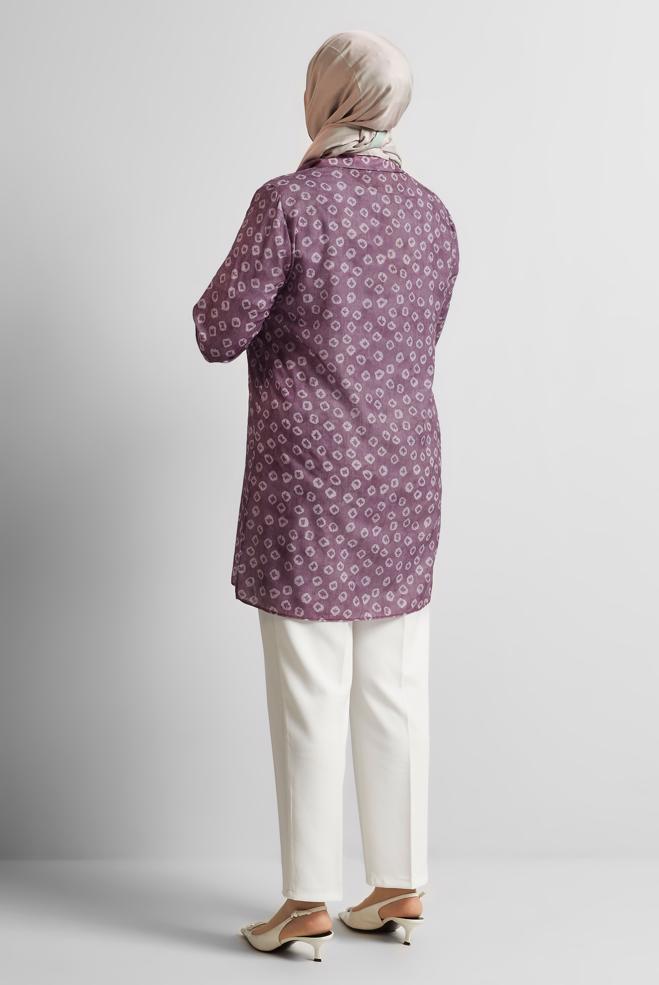 Vêtements hijab POURPRE TUNIQUE CHEMISE À MOTIFS 20740 - ALVİNA