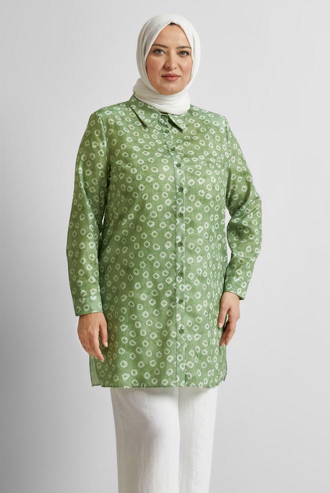 Vêtements hijab VERT TUNIQUE CHEMISE À MOTIFS 20740 - ALVİNA