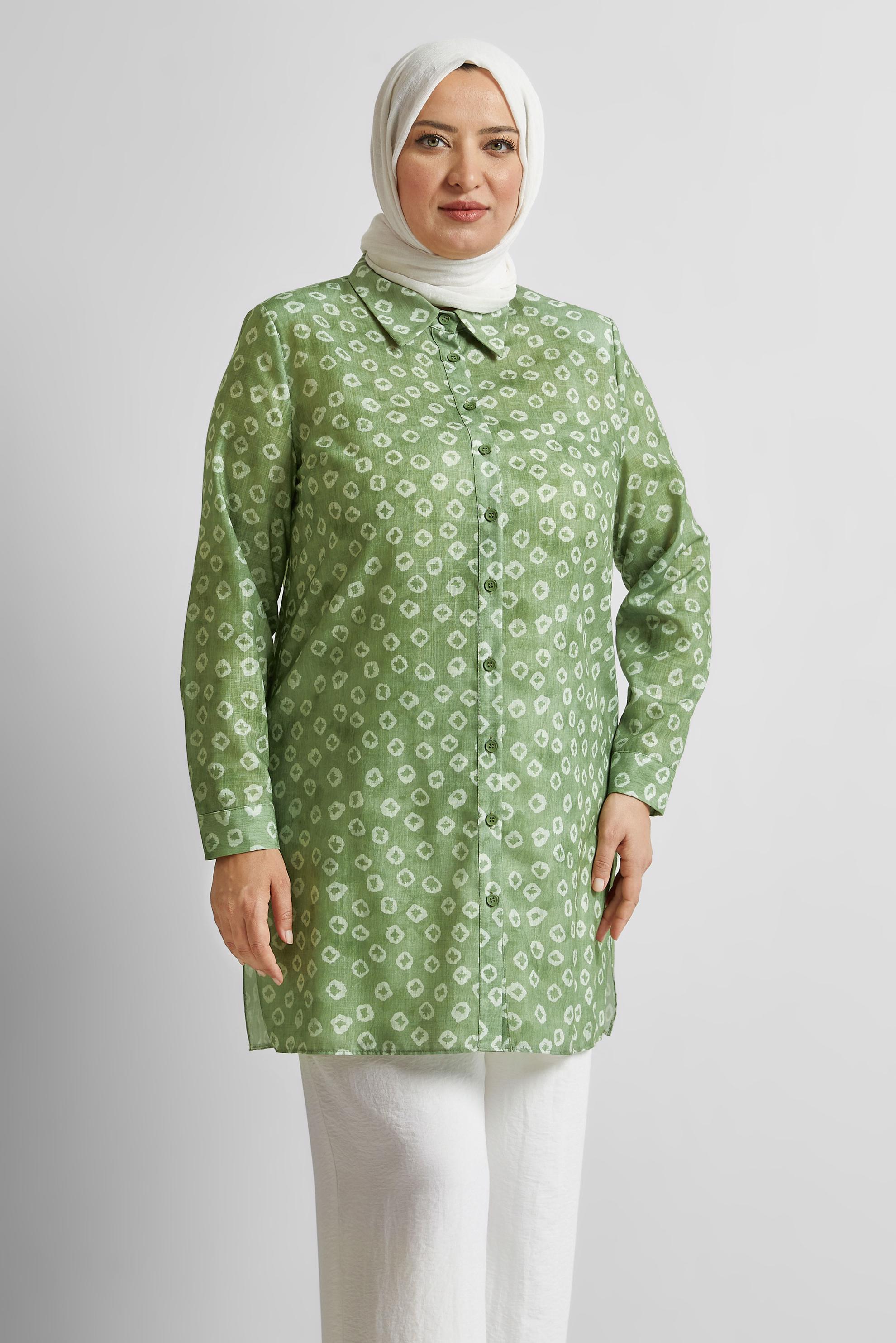 Tesettür giyim YEŞİL DESENLİ BÜYÜK BEDEN TUNİK 20740