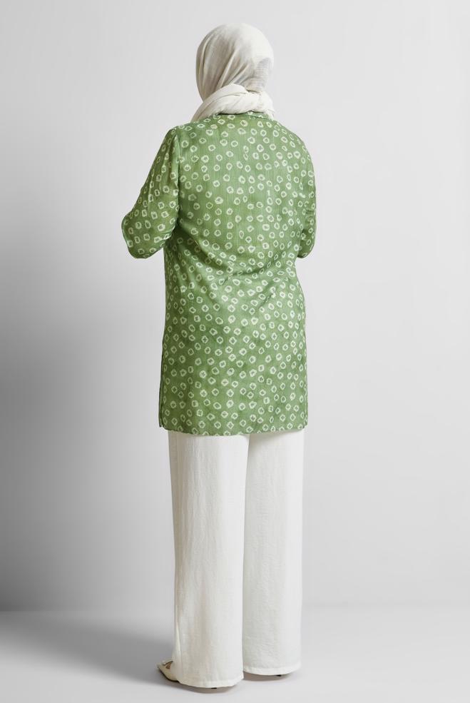 Vêtements hijab VERT TUNIQUE CHEMISE À MOTIFS 20740 - ALVİNA