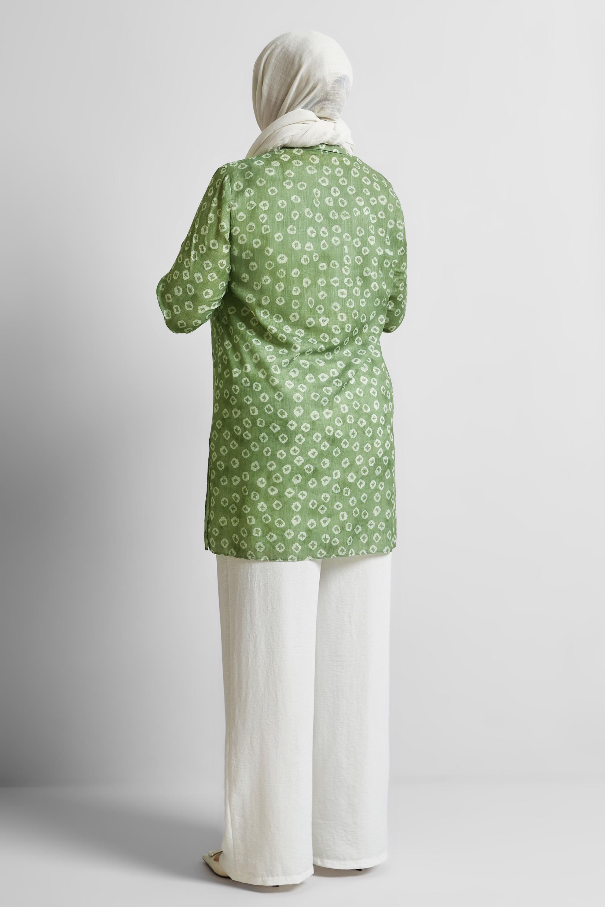 Tesettür giyim YEŞİL DESENLİ BÜYÜK BEDEN TUNİK 20740