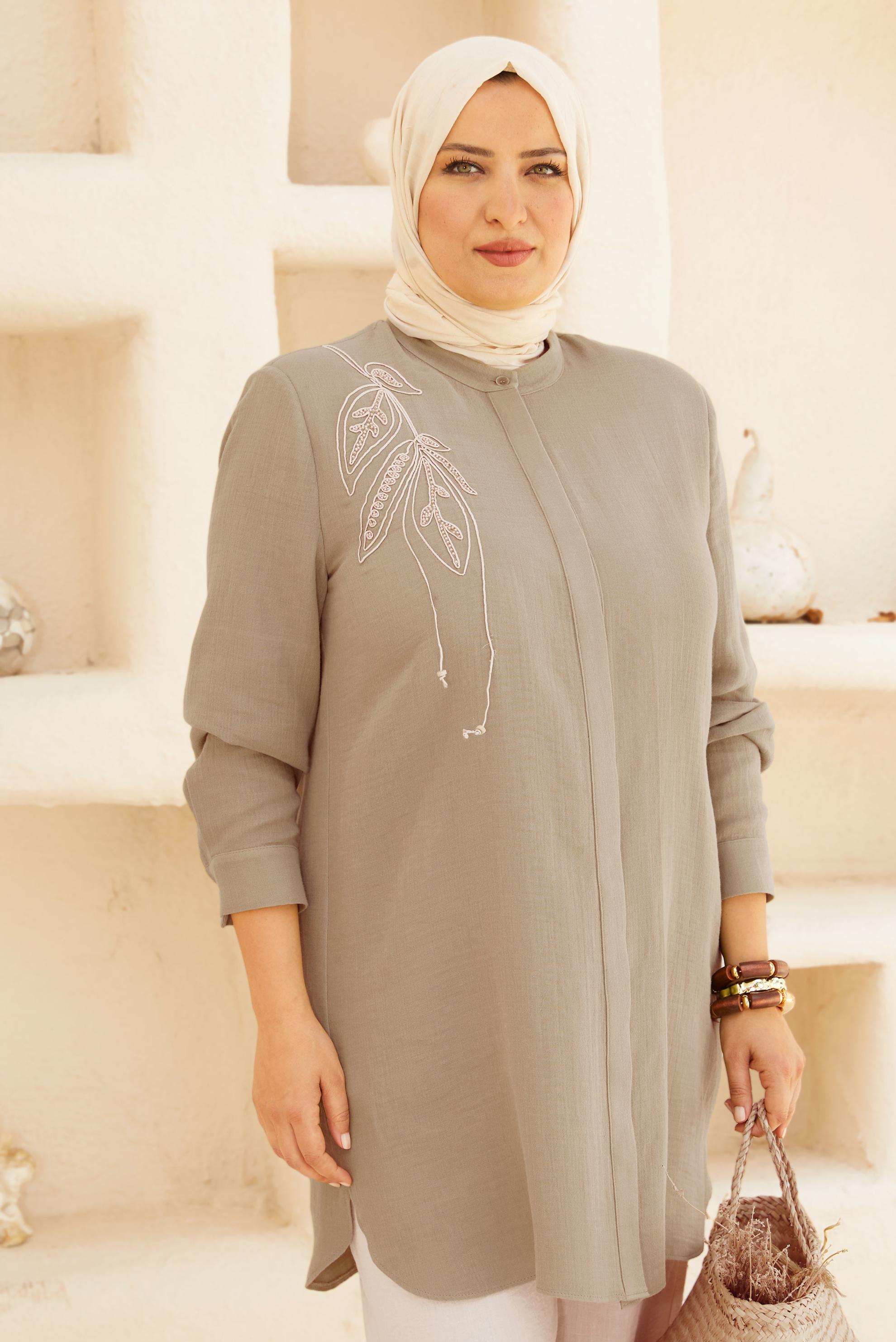 Vêtements hijab BRUN TUNIQUE EN MOUSSELINE DE COTON 20741