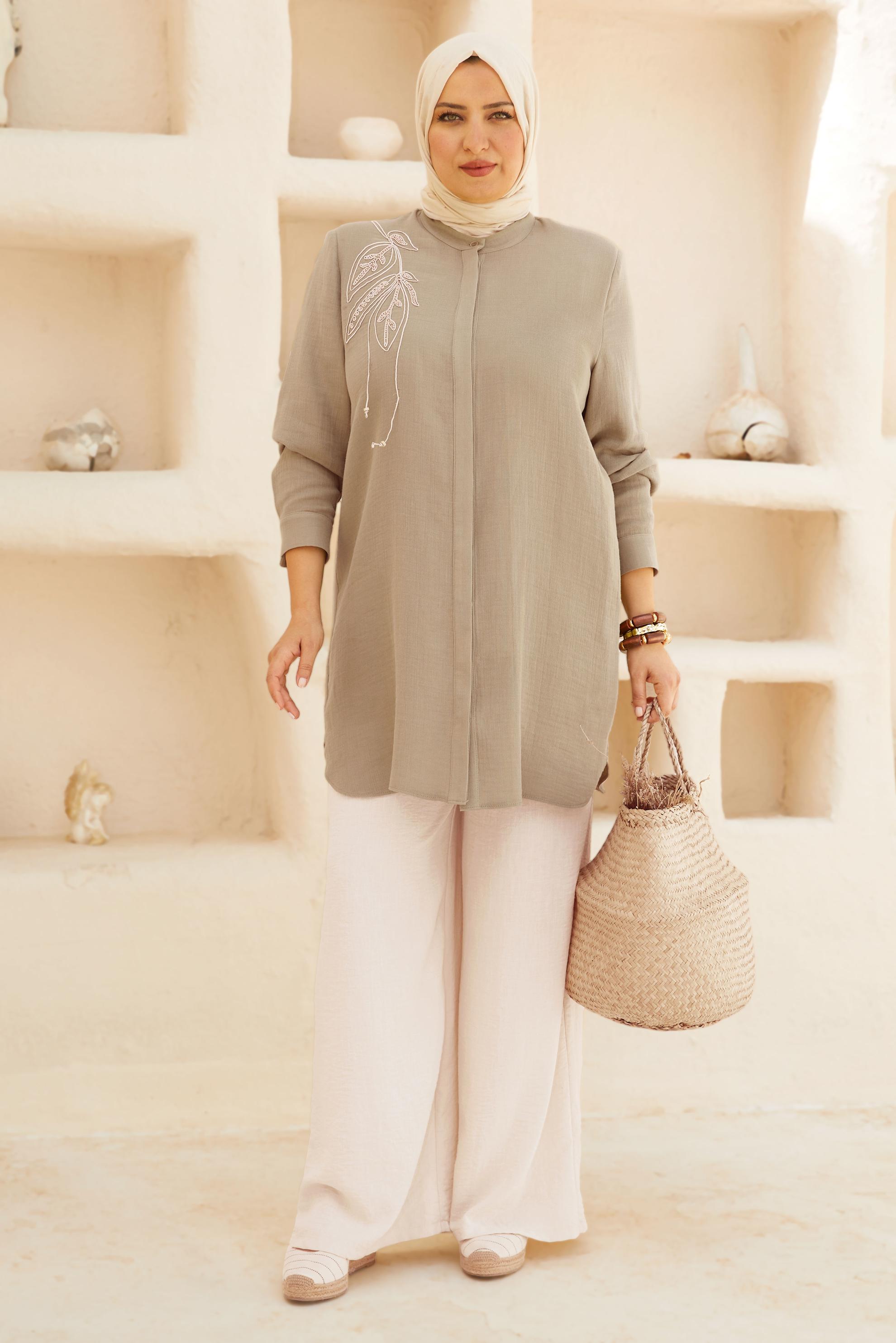 Vêtements hijab BRUN TUNIQUE EN MOUSSELINE DE COTON 20741