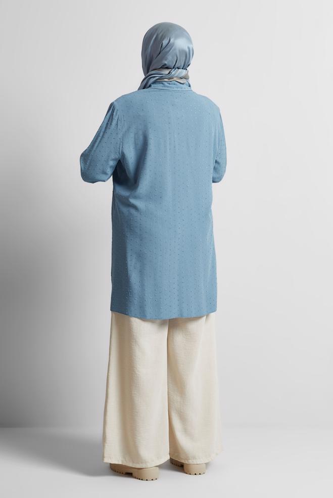 Vêtements hijab BLEU TUNIQUE À COL CHEMISE 20742 - ALVİNA