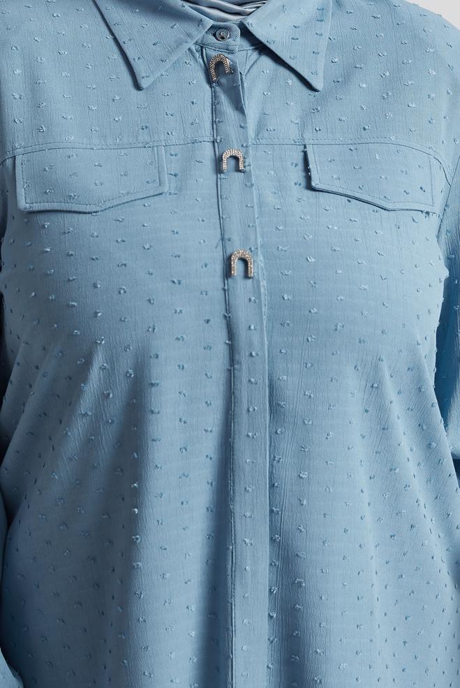 Vêtements hijab BLEU TUNIQUE À COL CHEMISE 20742 - ALVİNA