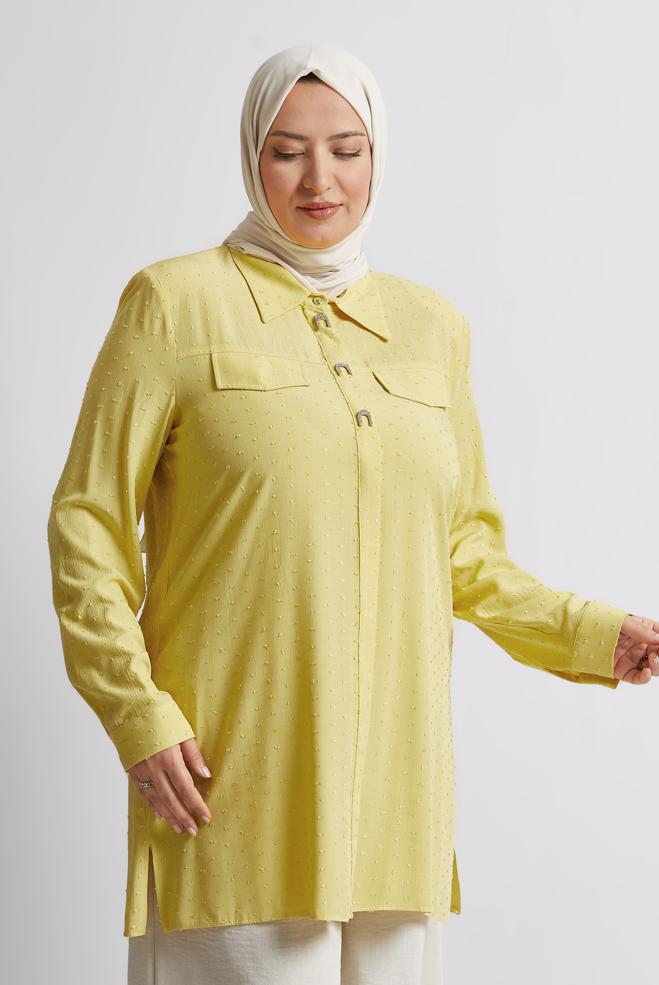 Vêtements hijab JAUNE TUNIQUE À COL CHEMISE 20742 - ALVİNA