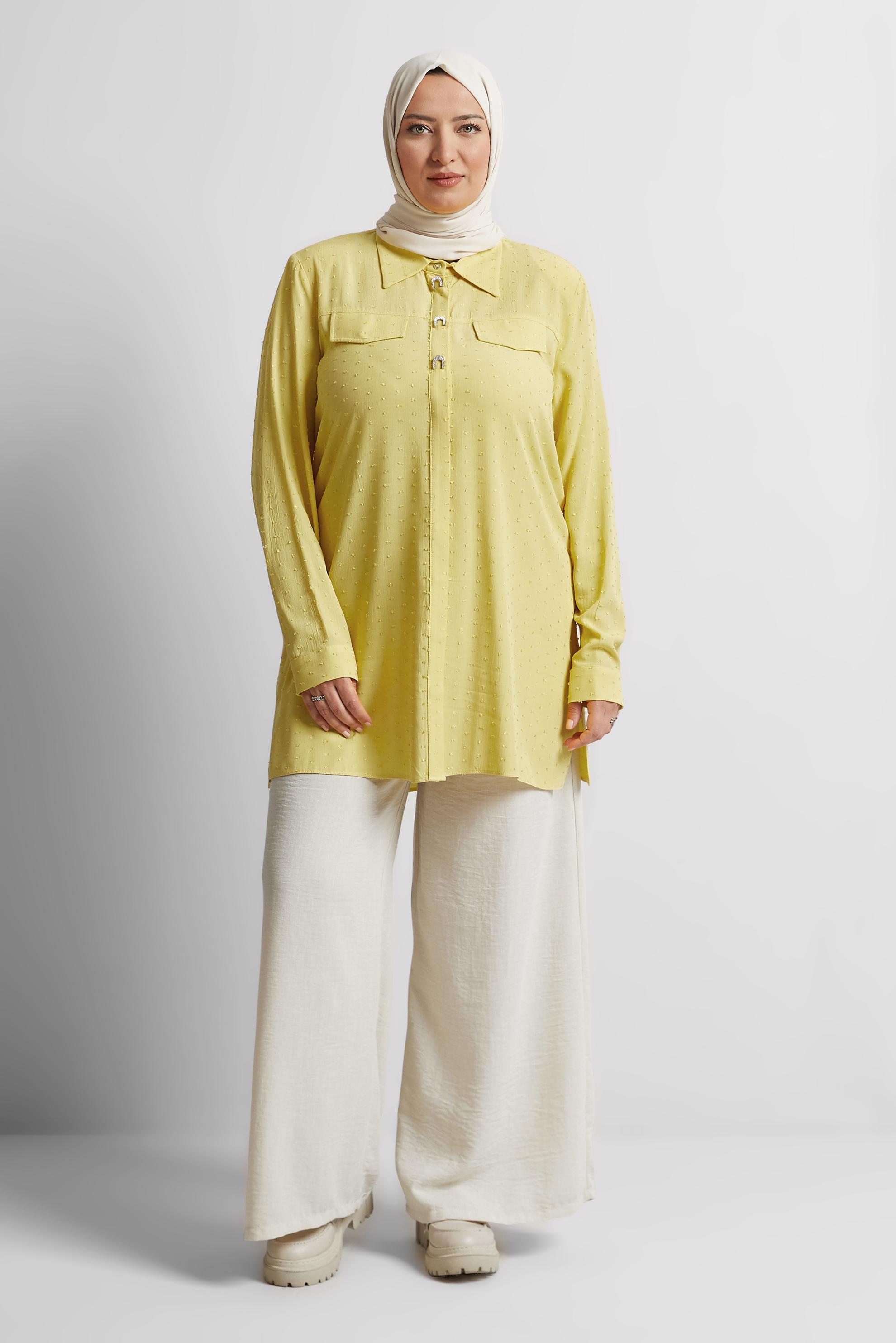 Tesettür giyim SARI BÜYÜK BEDEN VİSKON TUNİK 20742