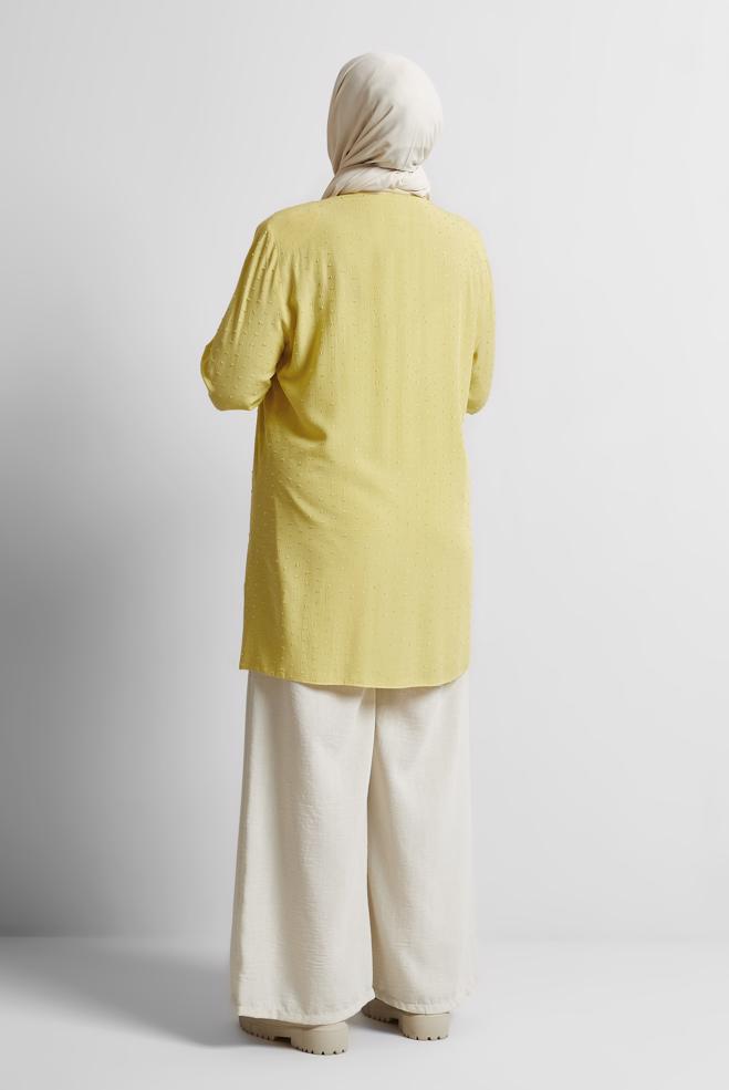 Vêtements hijab JAUNE TUNIQUE À COL CHEMISE 20742 - ALVİNA