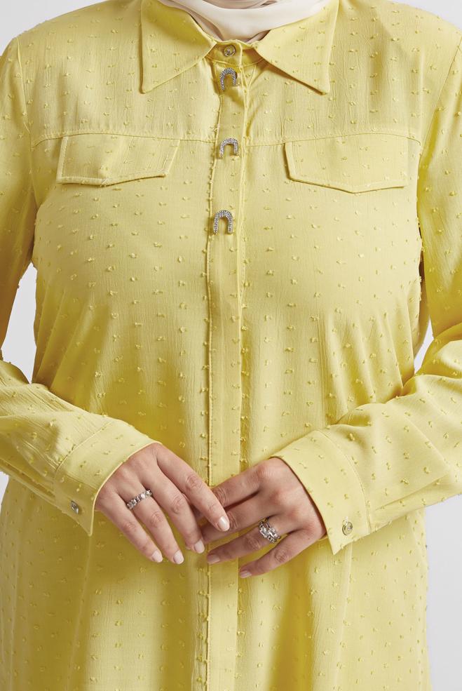 Vêtements hijab JAUNE TUNIQUE À COL CHEMISE 20742 - ALVİNA