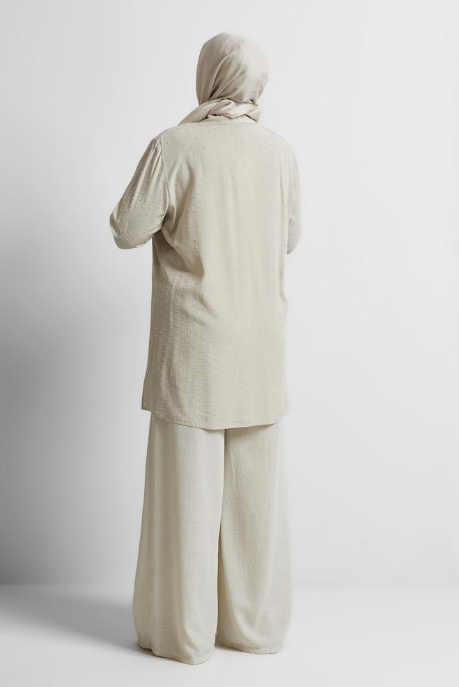Vêtements hijab BEIGE TUNIQUE À COL CHEMISE 20742 - ALVİNA