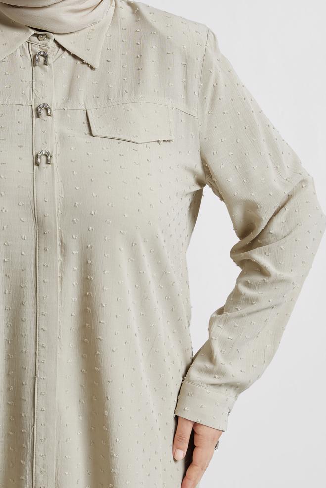 Vêtements hijab BEIGE TUNIQUE À COL CHEMISE 20742 - ALVİNA