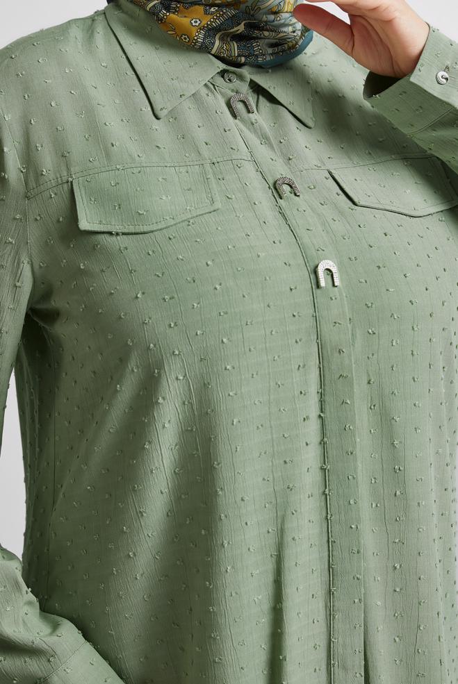 Vêtements hijab VERT TUNIQUE À COL CHEMISE 20742 - ALVİNA