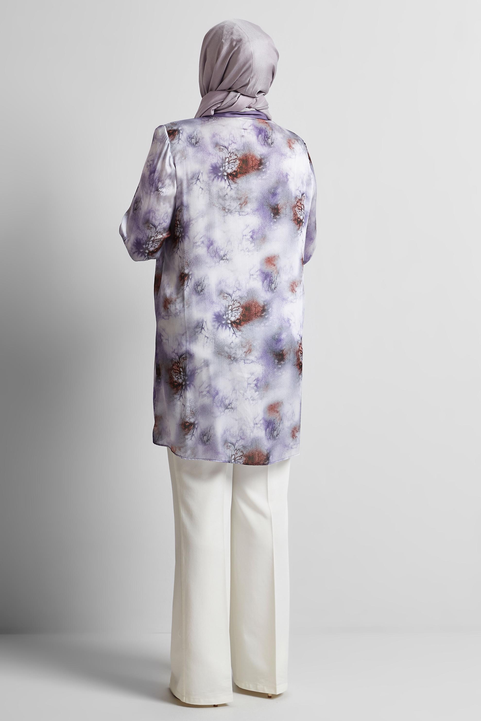 Vêtements hijab POURPRE TUNIQUE EN SATIN À MOTIFS 20743