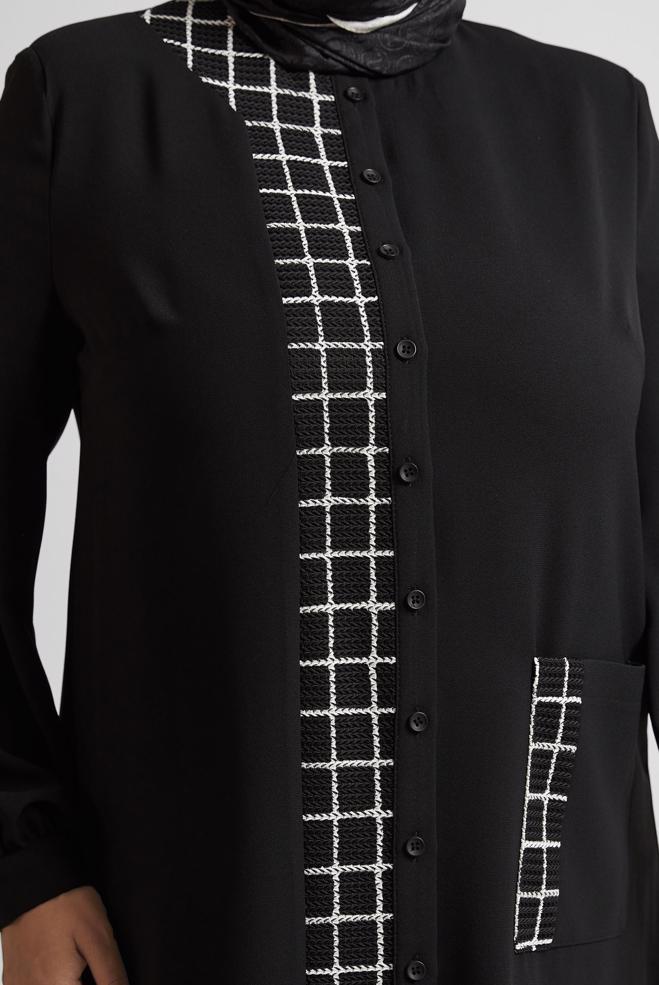 Vêtements hijab NOIR TUNIQUE À CARREAUX 20744 - ALVİNA