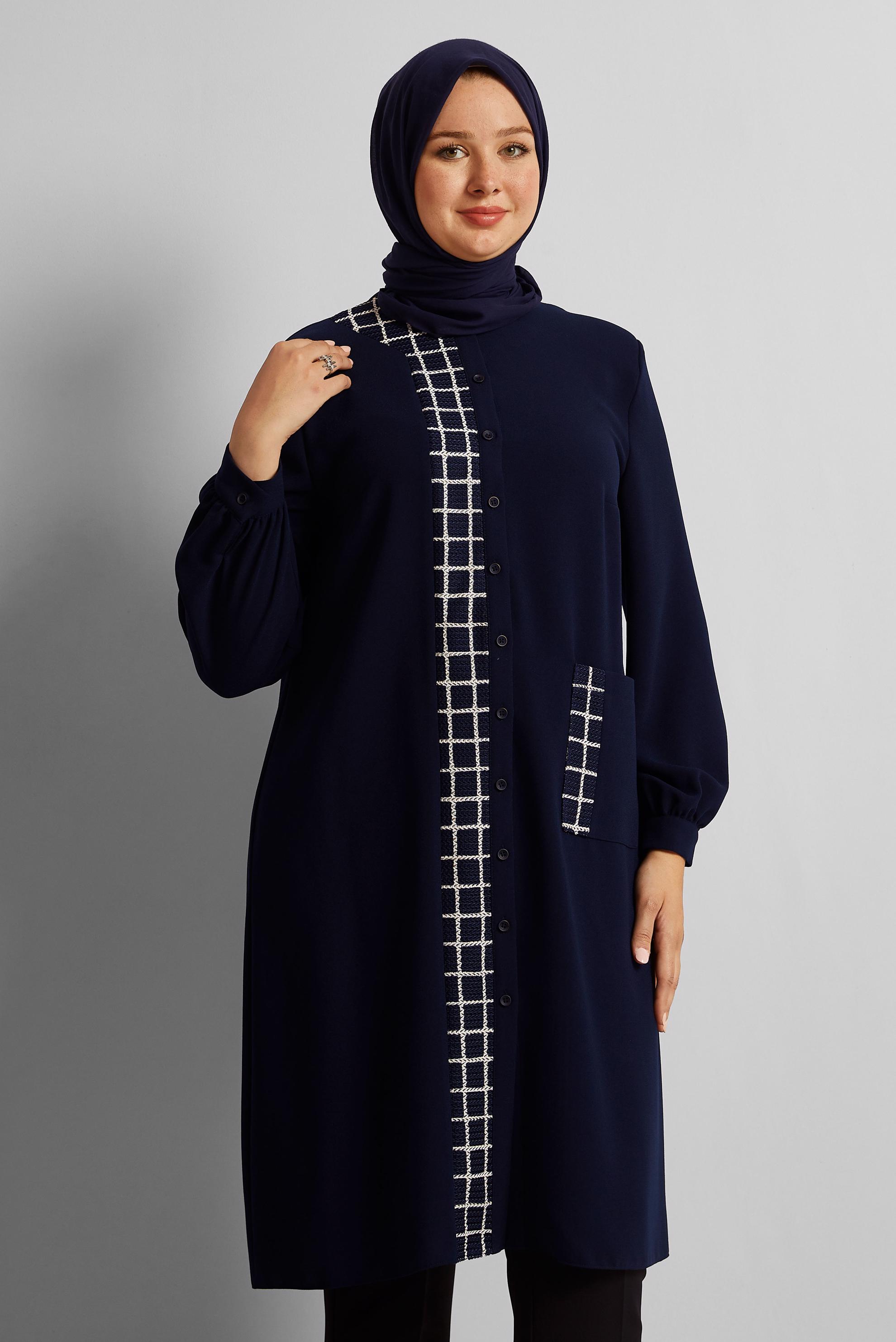 Tesettür giyim LACİVERT KARE DESENLİ BÜYÜK BEDEN TUNİK 20744