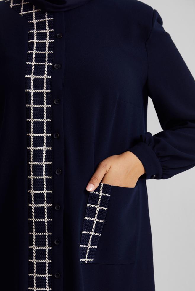 Vêtements hijab BLEU MARINE TUNIQUE À CARREAUX 20744 - ALVİNA
