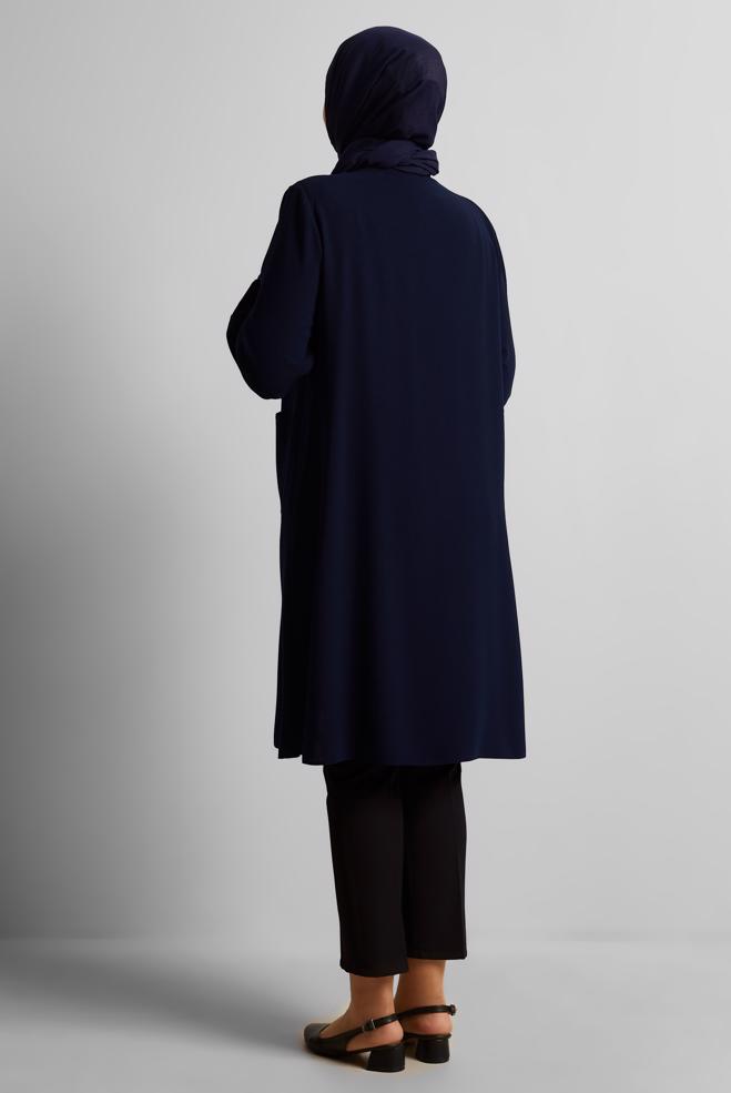 Vêtements hijab BLEU MARINE TUNIQUE À CARREAUX 20744 - ALVİNA