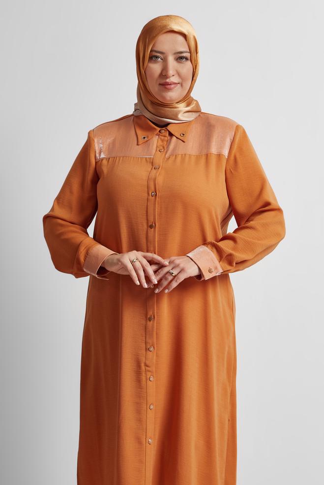 Vêtements hijab ORANGE TUNIQUE TEXTURÉE EN LIN 20745 - ALVİNA
