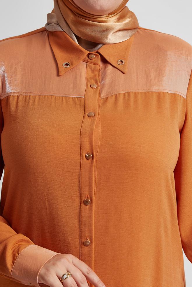 Vêtements hijab ORANGE TUNIQUE TEXTURÉE EN LIN 20745 - ALVİNA