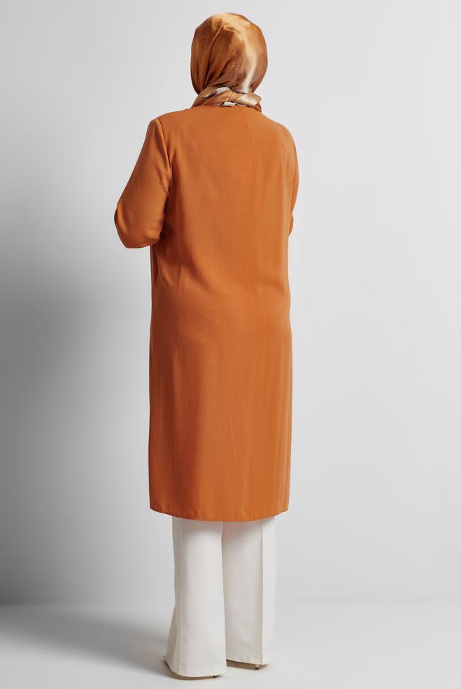 Vêtements hijab ORANGE TUNIQUE TEXTURÉE EN LIN 20745 - ALVİNA