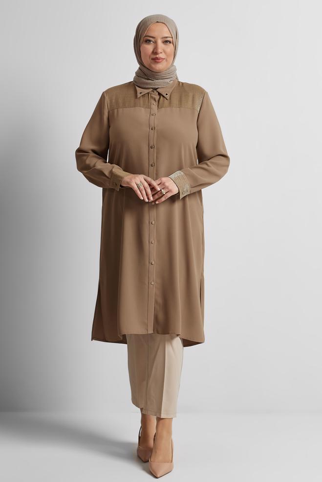 Vêtements hijab VISON TUNIQUE TEXTURÉE EN LIN 20745 - ALVİNA