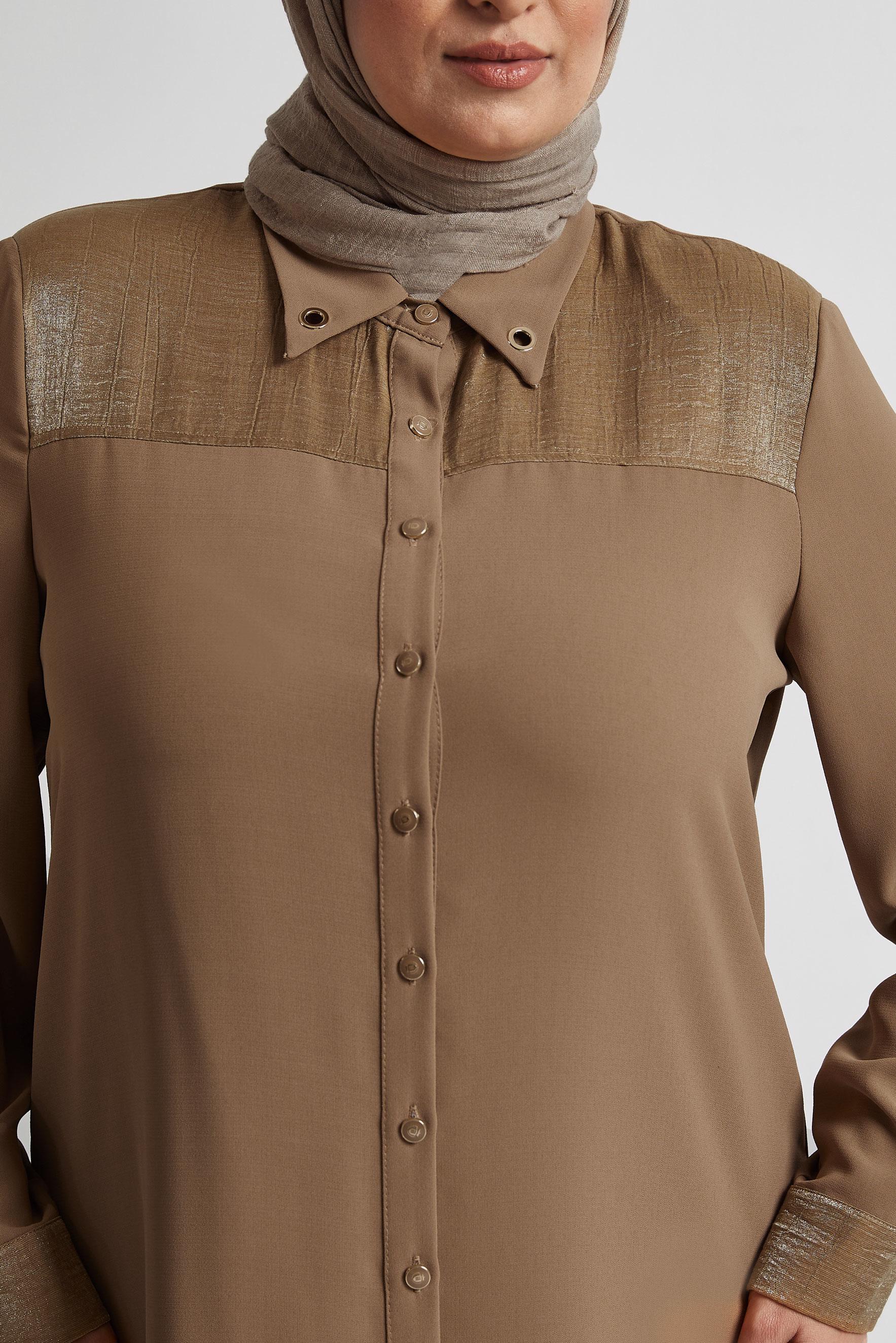 Tesettür giyim VİZON KETEN EFEKTLİ BÜYÜK BEDEN TUNİK 20745