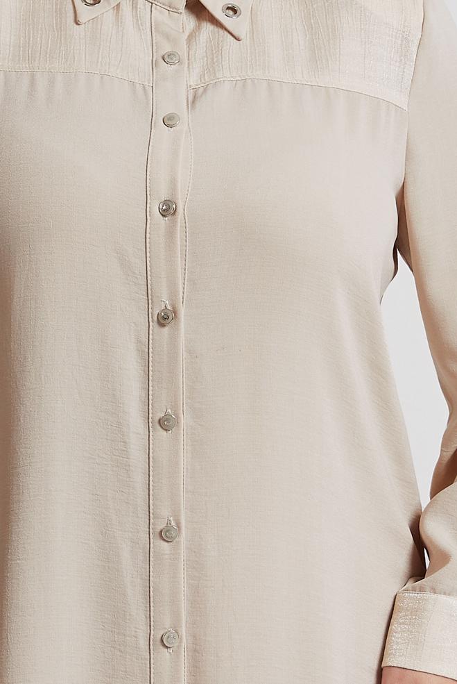 Vêtements hijab BEIGE TUNIQUE TEXTURÉE EN LIN 20745 - ALVİNA