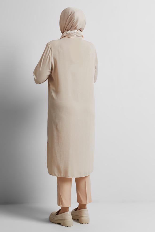 Vêtements hijab BEIGE TUNIQUE TEXTURÉE EN LIN 20745 - ALVİNA